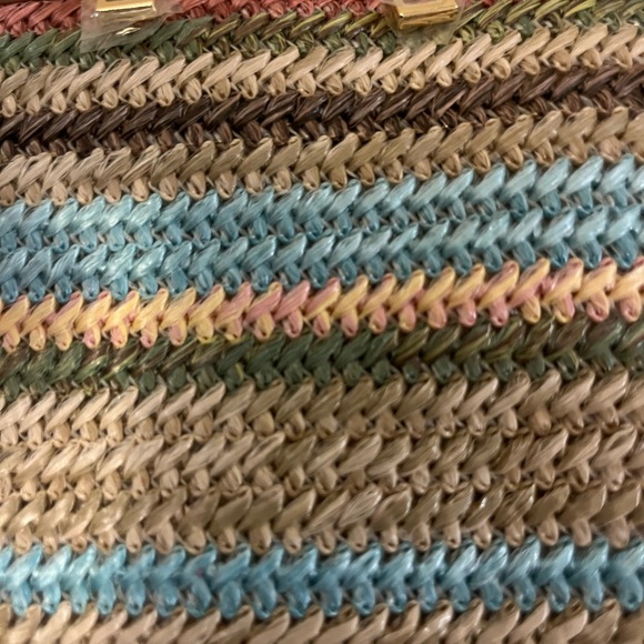 NEW NWT TOMMY BAHAMA Straw-Striped Backpack MULTI COLOR Brown Pink Zip Around - Picture 3 of 10